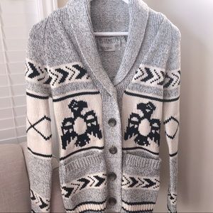 NWOT Bluenotes XSm Cozy Knit Heather Grey Patterned Cardigan Eagle Stripes Soft